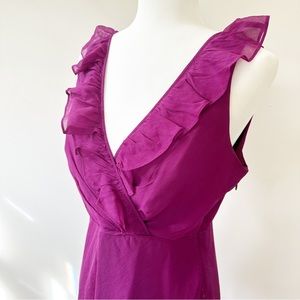 J. Crew Silk Dress Women’s 6 Purple Chiffon Ruffle Lined V Neck